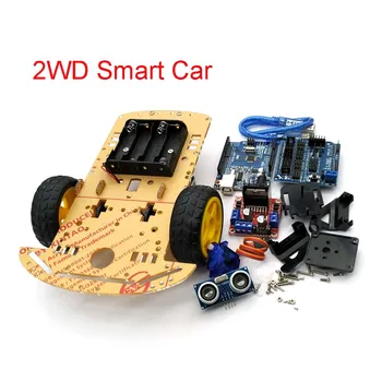 Uus Vältimise Jälgimise Mootor Tark Robot Auto Šassii Kit Kiirus Kodeerija Aku Kast 2WD Ultraheli Moodul Arduino Komplekt