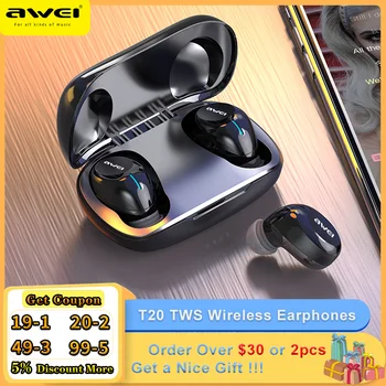 Awei T20 TWS Traadita Kõrvaklapid Bluetooth-5.3-Kõrva Mini HIFI Earbuds 9mm Juhi Kõrvaklapid Koos Mic-Touch Contorl Peakomplekt