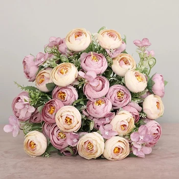 1 Kimp 12 heads Kunstlik Pojeng Tee Rose Lilled, Camellia Silk Võltsitud Lill Flores DIY Kodu Aias Pulm Teenetemärgi