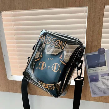 Armas Kass Läbipaistev Square Kott Naiste Kott veekindel Suure Mahutavusega PVC Vabaaja Messenger Bag Kawaii Kott Mobiiltelefoni Kott