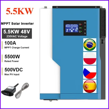 5.5 KW solar inverter AC 220V DC 48VDC MPPT 100A 500VDC PV sisend 5500W Puhas Siinus hybrid inverter WiFI