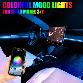 Näiteks Tesla Model 3 Y Ambient Valgustus Neon Valgustus LED Riba Keskel Armatuurlaua Konsool Suu APP Kontrolli Auto Salongi LED Lamp
