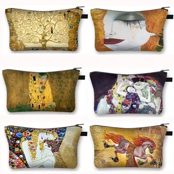 Õlimaal Gustav Klimt Kosmeetikatoodete Puhul Kiss Pisarad La Virgen Naiste Meik Kotid Tüdruk Tualett-Tarbed Kott Huulepulk Kosmeetika Kott