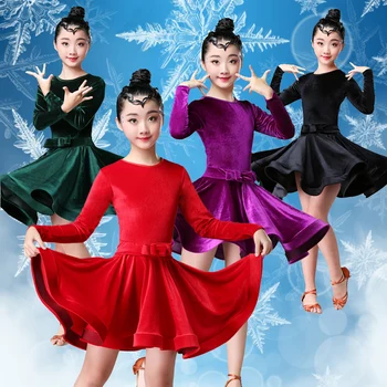 Lapsed Velvet Ladina Tantsu Kleit Tüdrukute Lapse Konkurentsi Tantsusaal Salsa, Tango Dancewear Tava Tantsimine Kandma Cha Cha