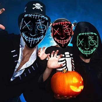Uus 2021 LED Halloween Pool Hõõguv Mask Õudus Karnevali Mask Pool Luminou Mitmevärviline Masque Masquerad Mask Decor Cosplay