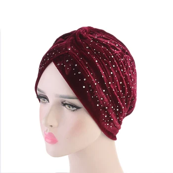 Naiste Velvet Turban Müts Rhinestone Mood Twist (Solid Color Hijab Keemia Ühise Põllumajanduspoliitika Pea Wrapid Elegantne Headscarf Veniv Peapael