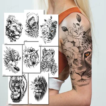 võltsitud tattoo & body art seksikas anime, tiiger, lõvi lill looduslike metsade ajutine tätoveering kleebised must veekindel naiste-meeste käe
