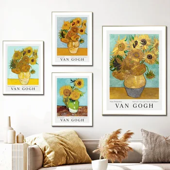 Vincent Van Gogh Vaas Viis Päevalilled Seina Art Lõuend Maali Nordic Plakatid Ja Pildid Seina Pildid Elutuba Decor
