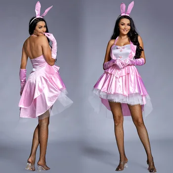 Naiste Sexy Bunny Tüdruk Kostüüm Smoking Sabad Halloween Klubi Partei Fancy Kleit Pluss Suurus Roosa Pundunud Pääsuke Saba Seelik