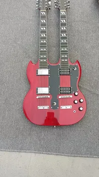 SG kujuline topelt kaela electric guitar, 6 keelt + 12 stringid, punane keha, topelt diagonaal, Gibson nupp, valge tarvikud, reaalne