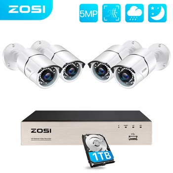 ZOSI H. 265+ 8CH 5MP POE Turvalisuse Kaamera Süsteem Kit 4x5MP HD IP Kaamera Väljas Veekindel CCTV Kodu videovalve NVR Komplekt