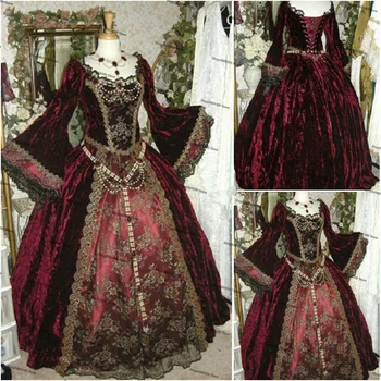 Burgundia Victoria Gooti Pulm Kleidid kodusõda Lõuna-Belle rokokoo Pikad Varrukad Pits-up Pruudi Kleit Pluss Suurus