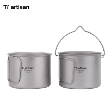 Tiartisan 900 ml Titaan Pot Ultralight Väljas Telkimine tass kaanega ja Kokkupandav Käepide Matka seljakott kokk