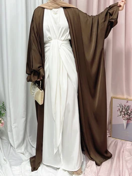 Satiin Abaya Moslemi Naiste Kimono Islami Riided Dubai Saudi Tukish Tagasihoidlik Varustus Kampsun, Põhjuslik Hijab Rüü Kauhtana Tahke Värv