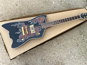 Kõrge kvaliteediga kohandatud versioon moire muster totem electric guitar must kuld tükki tasuta shipping