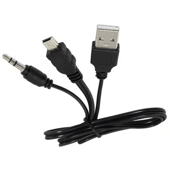 Kõrge Kvaliteediga Must USB2.0 Isane Mini-B Male + 3.5 mm Audio AUX 1 2 Audio CableAdapter Laadija Kaabel Juhe 0,5 m