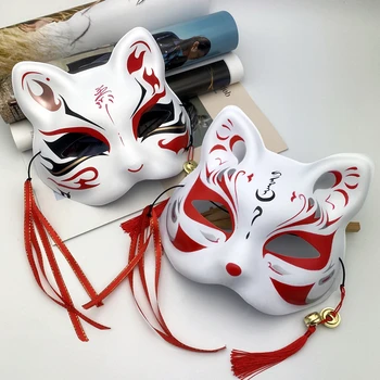 Värvitud Jaapani Stiilis Fox Kahe Näoga Kass Näo Mask Maskeraad Cosplay Maskid, Anime DIY Rekvisiidid