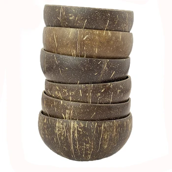 12-15cm Looduslik Kookospähkli Kaussi Seatud Käsitsi valmistatud Kookospähkli Koorega Lauanõud Puidust Lusikas Magustoit Puu Salat Kaussi Riisi Ramen Kauss