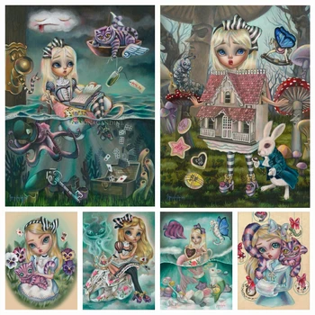 Alice Suured Silmad Tüdruk 5D DIY Diamond Maali Cartoon Cheshire Cat Mosaiik ristpistes Pilt Kive Tikandid Home Decor