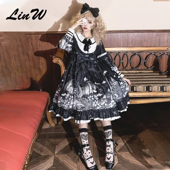 Gooti Lolita Tume Värv loli Sügis-Talvel iga päev Lolita Kõrge Vöökoht Kawaii Tüdruk Cos Pikad Varrukad Naiste Kleit