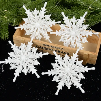 12cm Suur Jõulud Lumehelves Ripats Valge 3D Glitter Lumehelves Plastikust Xmas Tree Rippuvad Kaunistused Kodu Poole Teenetemärgid